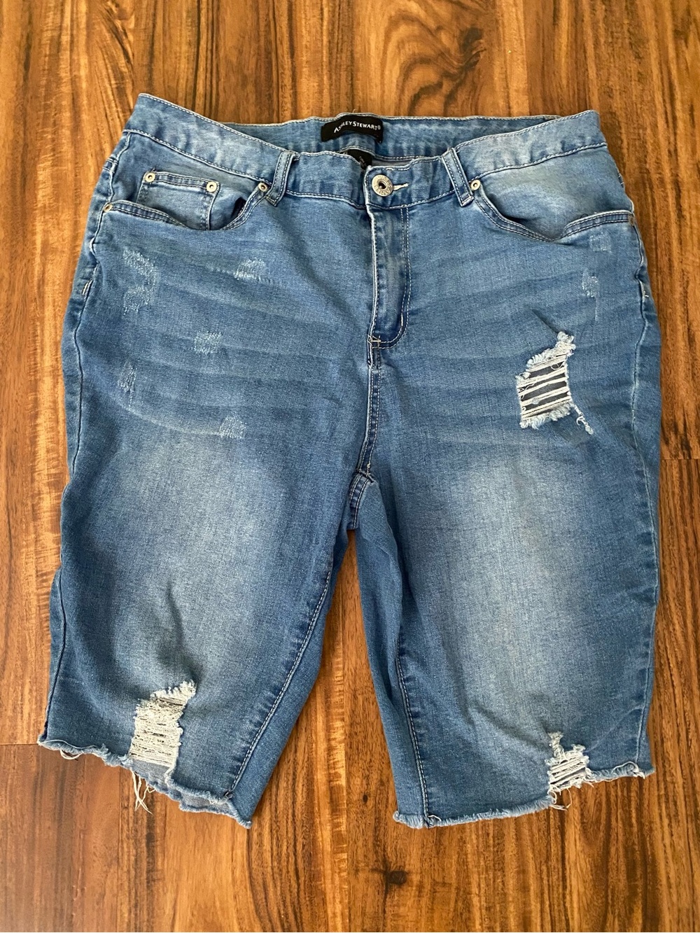 Ashley Stewart Distressed Bermuda Denim Shorts
